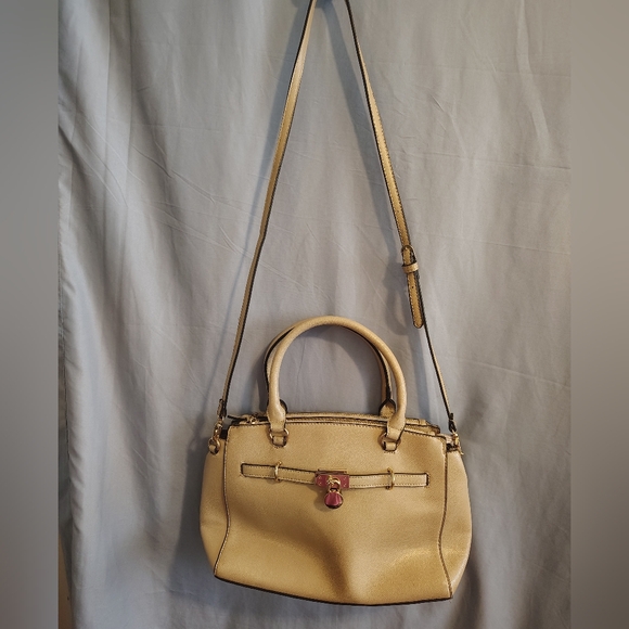 Carpisa Satchel Bag Beige Gold Hardware 12" X 8.5" X 5" Double Handle Shoulder - Picture 1 of 16